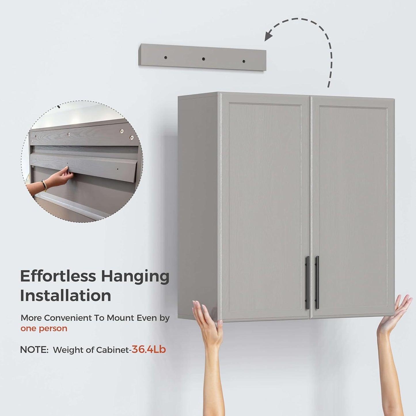 30" W Laundry Room Wall Cabinet with Adjustable Shelf,Wall Mounted Kitchen Cabinets with Two Shaker Doors,Upper Storage for Laundry Room, Bathroom, Kitchen,Large