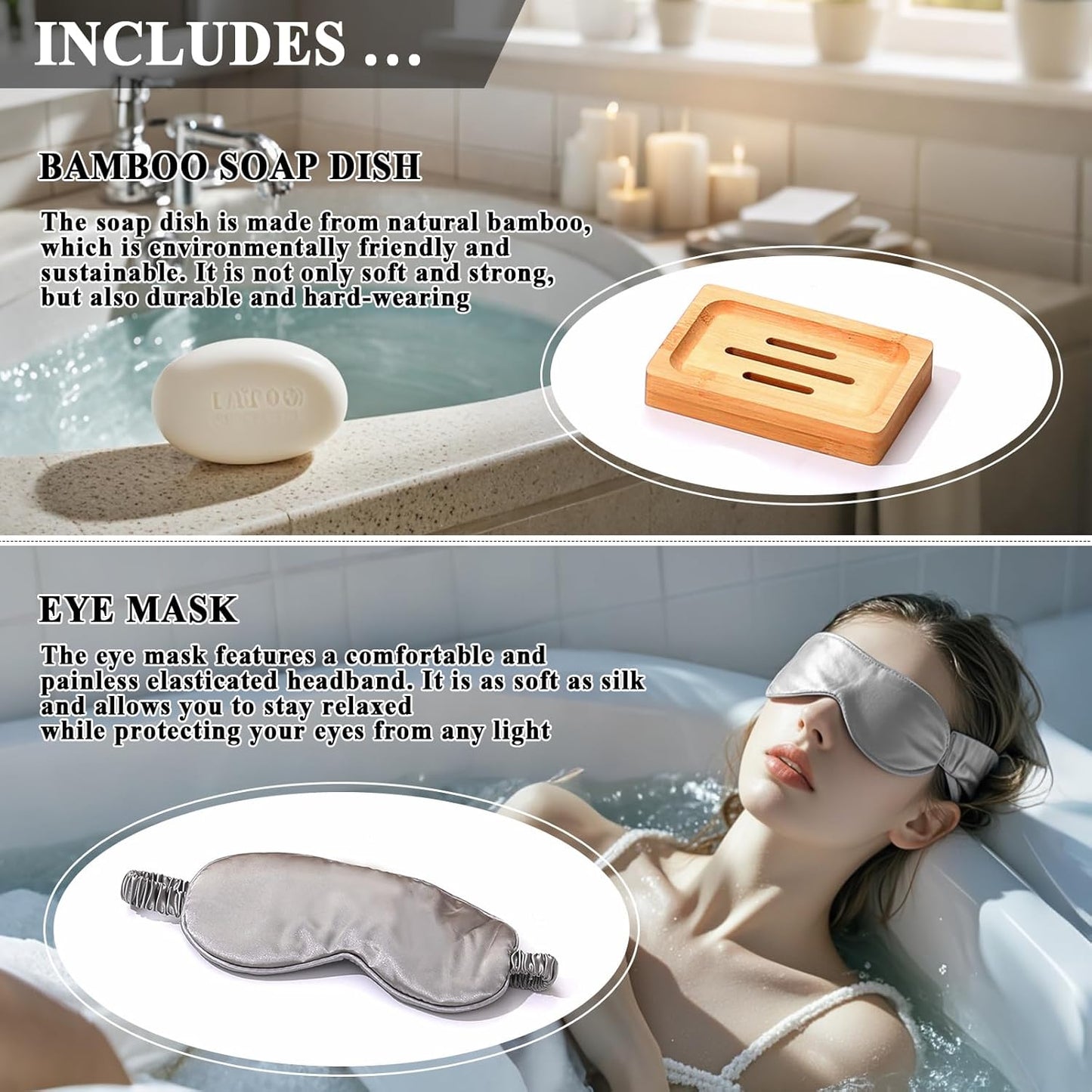 AUTODECO Bathtub Tray, Bamboo Bath Tray for Tub, Expandable Bath Tray with Bamboo Book Stand, Soap Tray, Bathtub & Bathroom Accessories Perfect for Home Spa, Natural Colour