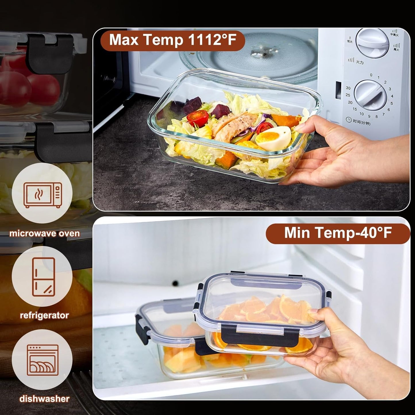 8 Pack Glass Meal Prep Containers with Lids, Extra Thick Airtight Food Storage Set (310ml-1510ml/10.5oz–51oz), Leakproof Lunch Boxes for Leftovers