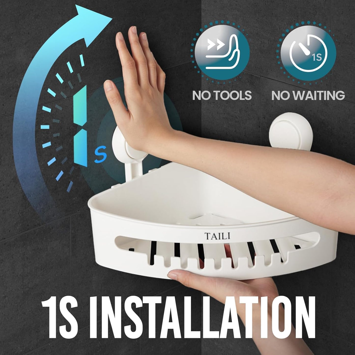 TAILI Shower Caddy Suction Cup Corner, Heavy Duty Bathroom Basket, Bath Shelves for Inside, Shower Holder Organizer for Bathroom Storage & Home Decor, No Drilling,White