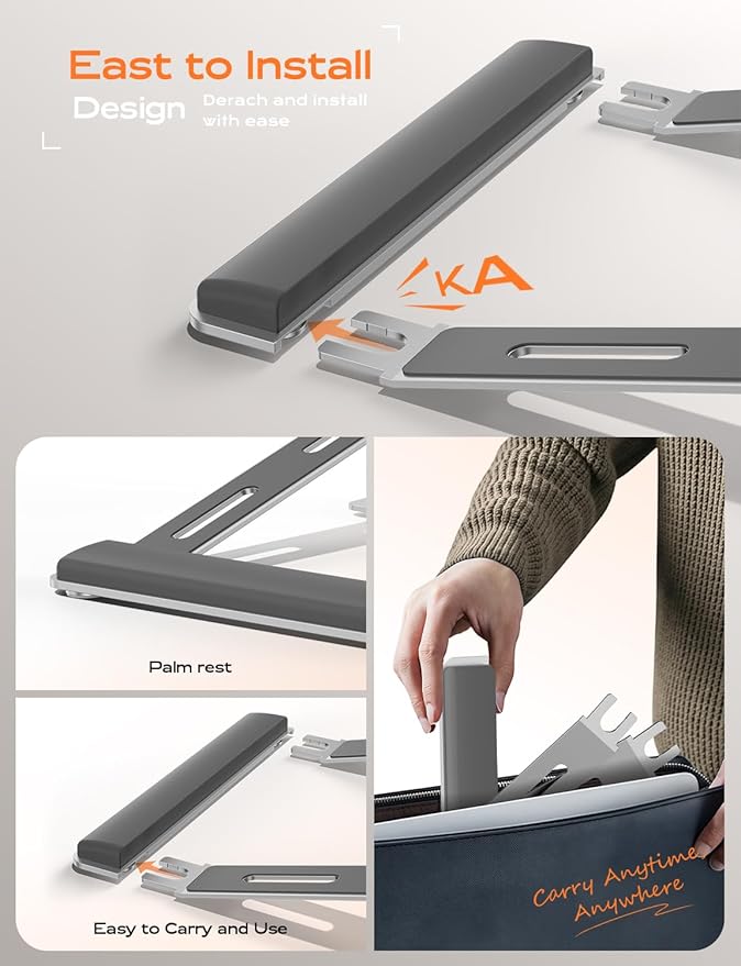 Laptop Stand for Desk, Laptop Stand with Wrist Support, Ergonomic Detachable Laptop Riser, Mount, Riser Holder Notebook Stand for MacBook Air Pro, HP, Dell, XPS, HP (10-17") Laptops - Silver