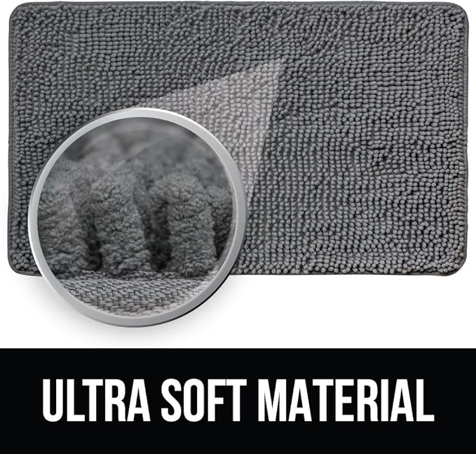 KANGAROO Bathroom Rugs, Chenille Soft Absorbent Bath Rug, Shaggy Shower Mat, Quick Dry Machine Wash Bathmat, Plush Carpet Mats for Tub, Bathtub and Room Home Decor Accessories, 30x20, Gray