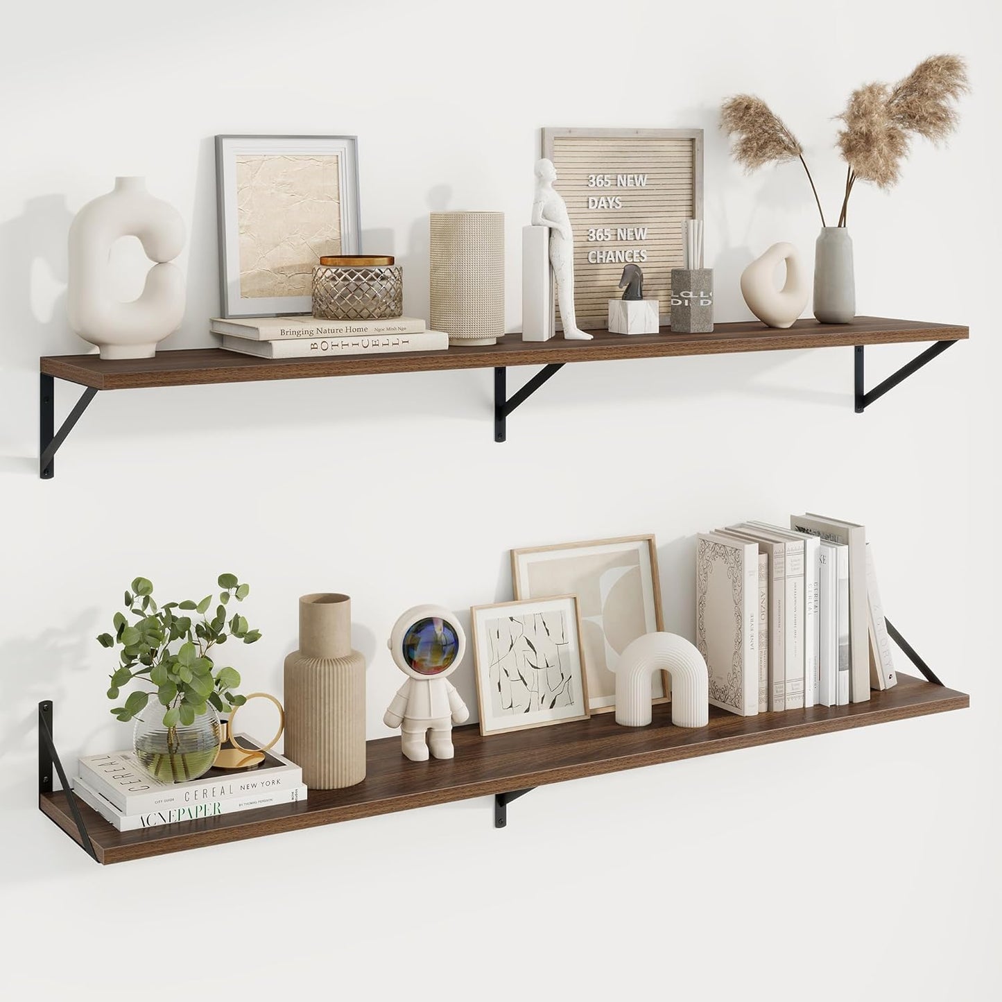 Axeman Deep Floating Shelves for Wall - 55 Inch Wide x 10 Inch Deep Walnut Floating Shelves Set of 2 - Wide Wall Shelves for Living Room Bathroom Bedroom