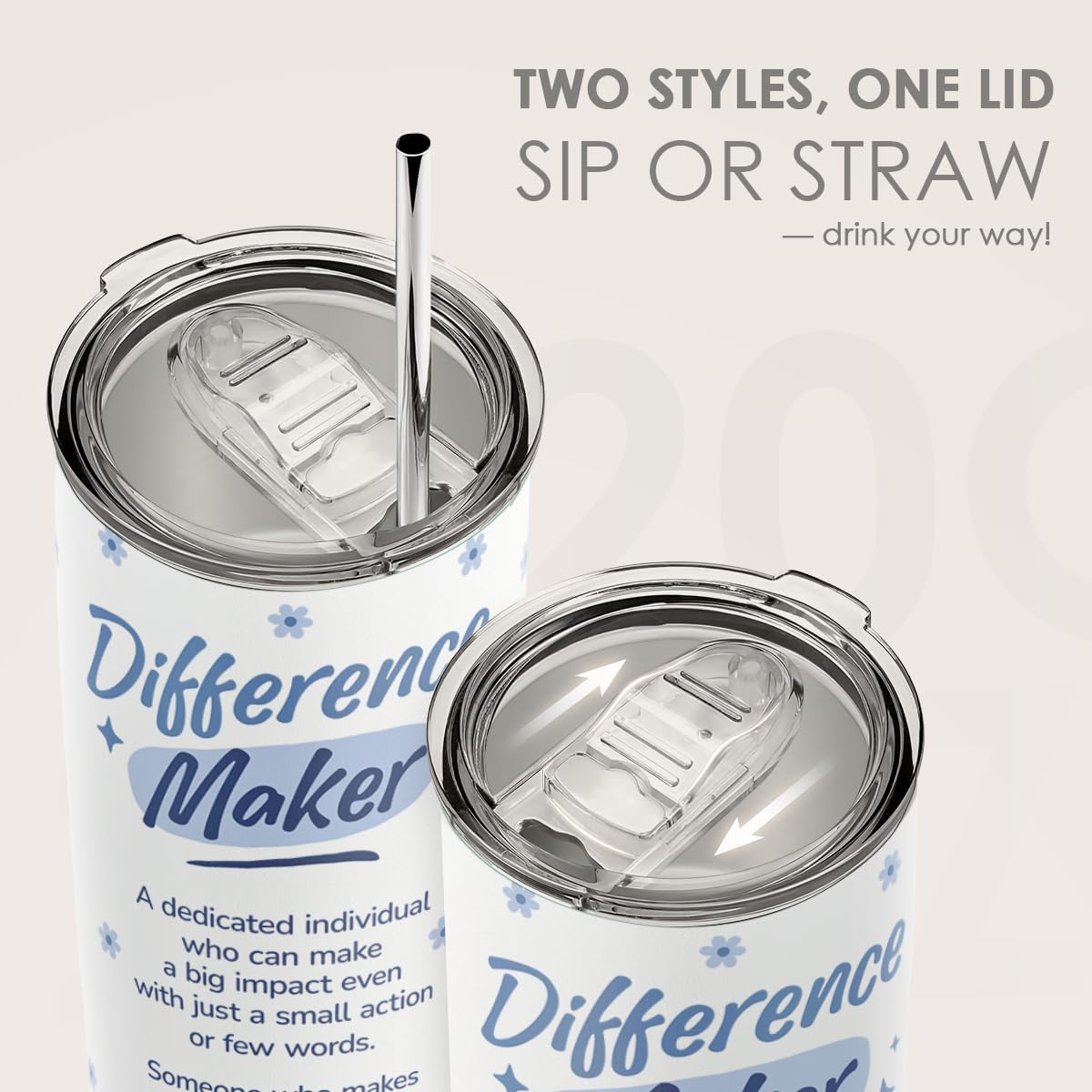 SANDJEST Inspiration Tumbler 20oz, Stainless Steel Travel Cup with Lid, Difference Maker Insulated Coffee Mug, Inspiration Gifts for Women Girls Friends Sisters on Birthday Christmas Valentine