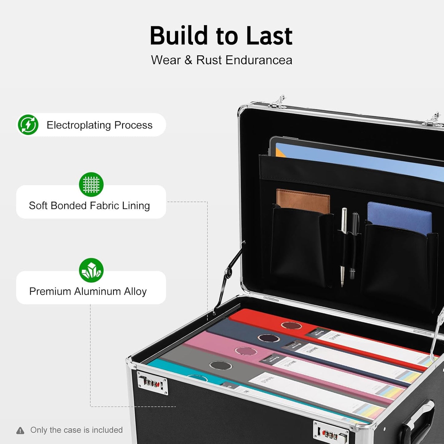 Rolling Cart for Teachers, Rolling File Cart with Hanging Folders, Portable File Box with Handle, Aluminum Alloy, Passcode Lock, Black