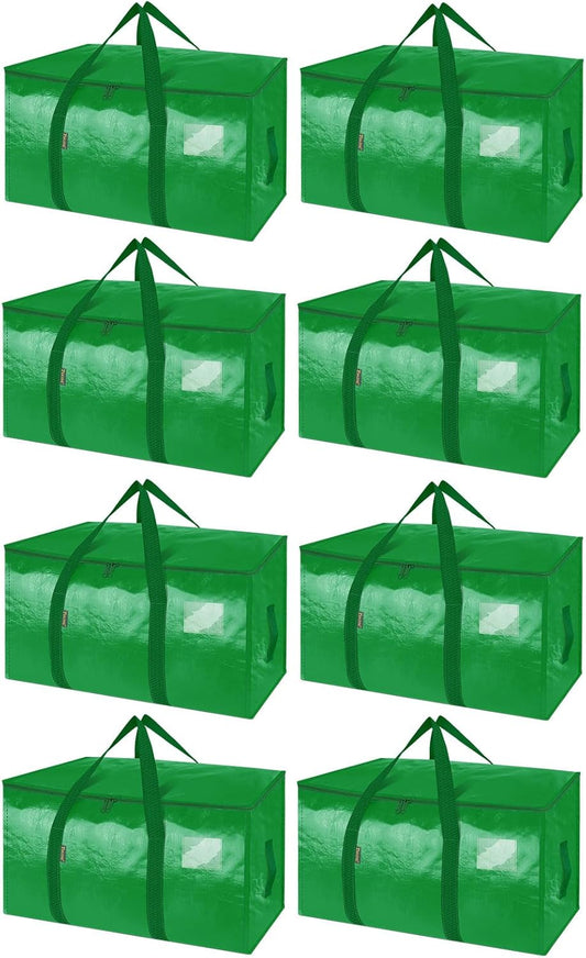 BALEINE 8-Pack Oversized Moving Bags with Reinforced Handles, Heavy-Duty Storage Tote for Clothes, Moving Supplies (Light Green, 8-Pack)
