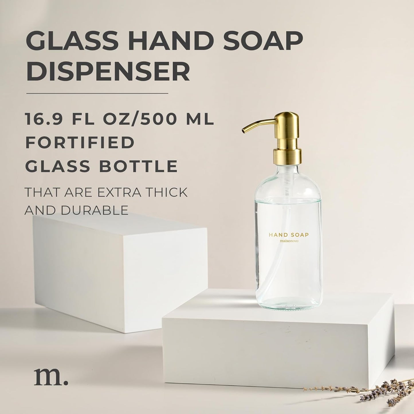 MaisoNovo Soap Dispenser 1-Piece Set | 16.9oz Clear Bottles with Gold Stainless Steel Pump