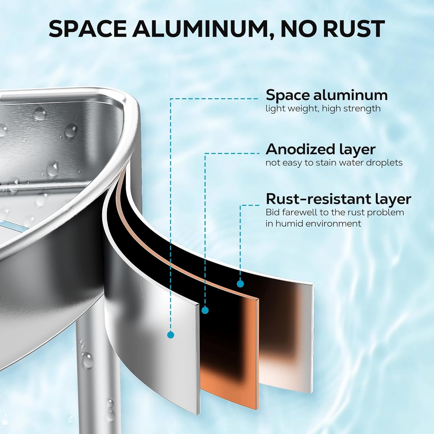 Nieifi Corner Shower Caddy Stand-4 Tier Rustproof Anodized Aluminum Standing Shower Organizer-Shower Caddy Corner-Dual Stability to Anti-Shaking-Height-Adjustable Legs for Uneven Surfaces-Silver