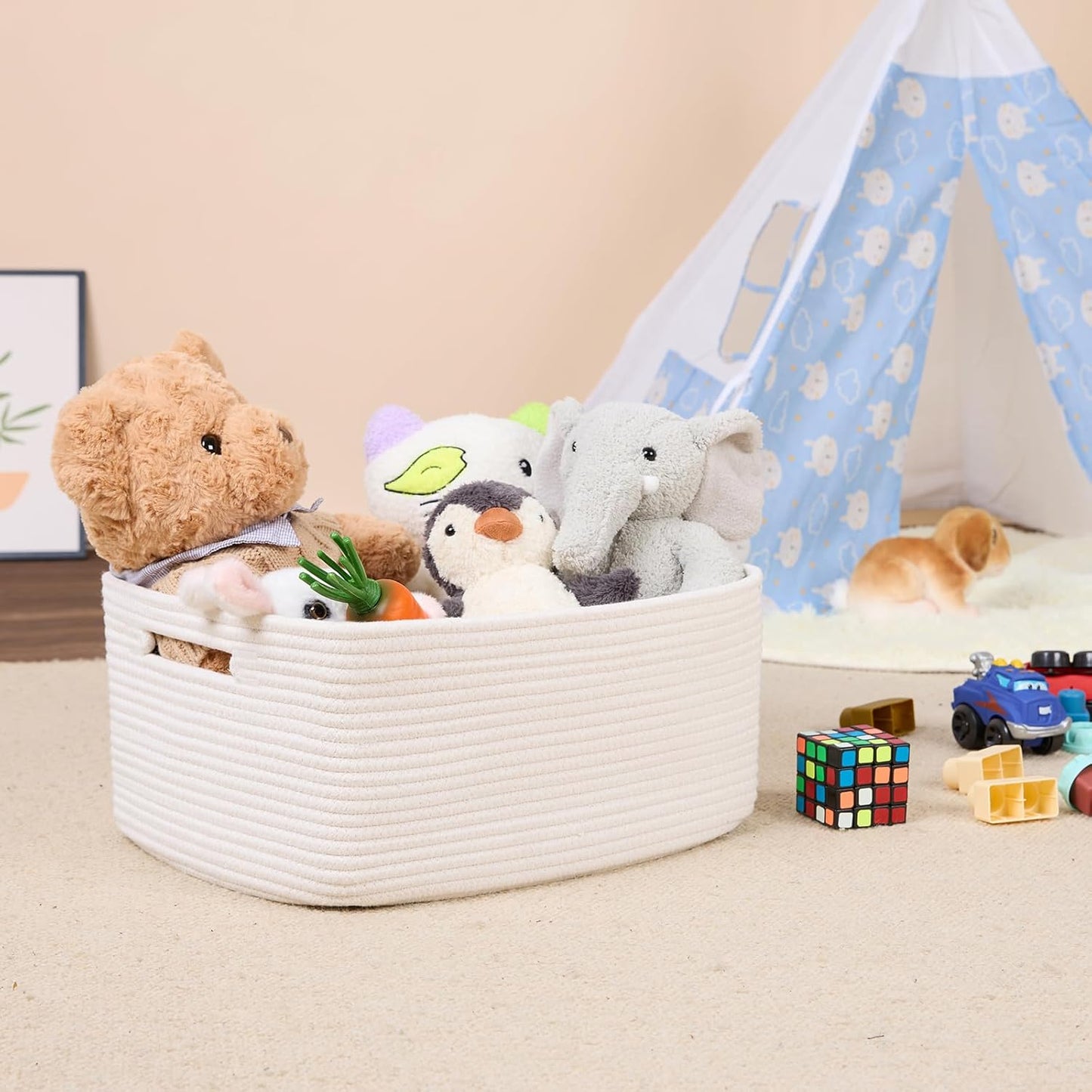 Large Storage Baskets for Shelves, Closet Organizers Bins for Clothes Blanket Towels, Baby Nursery, Toy Baskets Box, Woven Rope Baskets, 17 x 13 x 7.5”, 3 Packs Off White