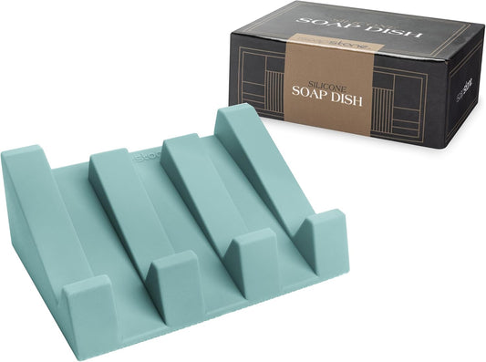 Silicone Soap Dish (USA Patented) Self Draining Bar Soap Holder for Shower Bathroom Sink, Drying Soap Dish Tray Sponge Holder Easy Cleaning Soap Saver Mat Travel Accessories (Teal, 1)