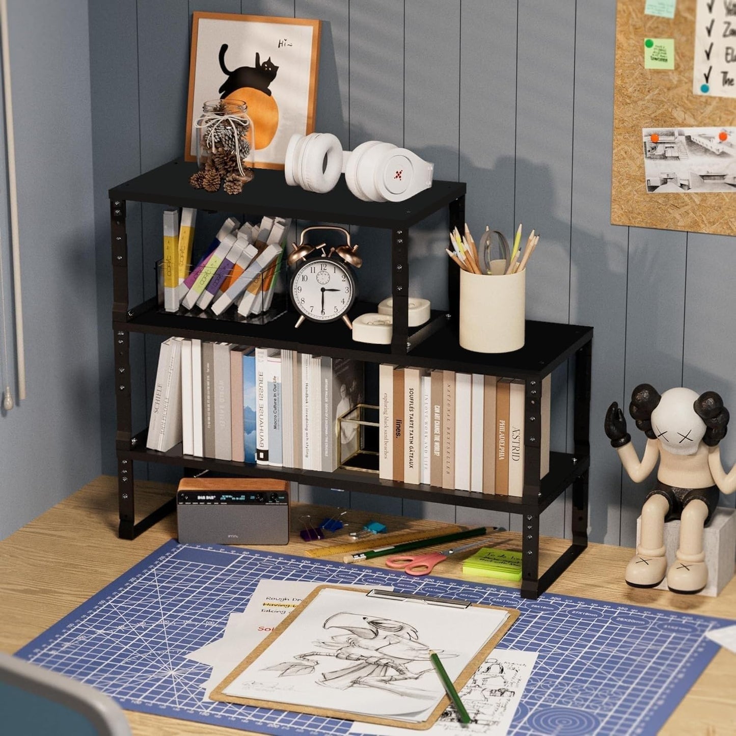 Expandable Spice Rack Organizion for Kitchen Cabinet, Seasoning,Bathroom Organizer Display Shelf, Stackable Multi-Purpose Shelves.Easy-to-Install（3Packs/Black,Medium