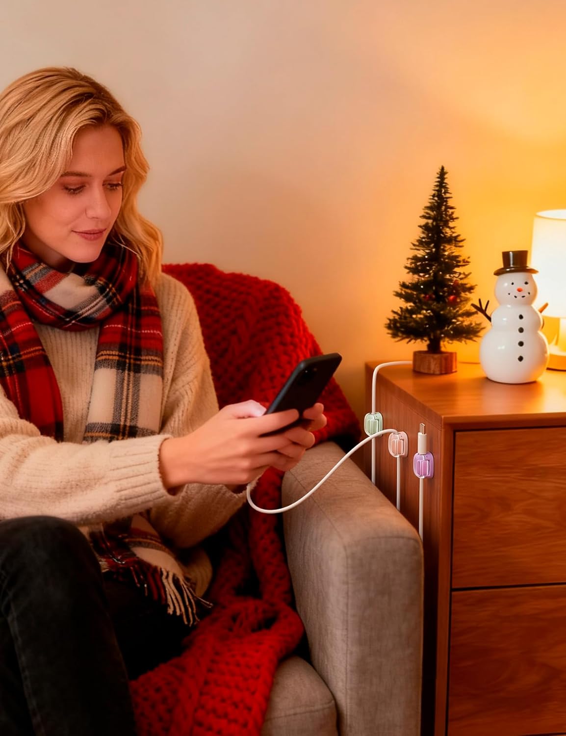 8 Pack Cord Holder Cable Clips,Cord Organizer [Dual Spring & Clasp Lock],Christmas Decor Gifts for Women Men Cable Organizer Cord Holder for Nightstand Home Office Desk Kitchen Gadgets Room Decor Teen