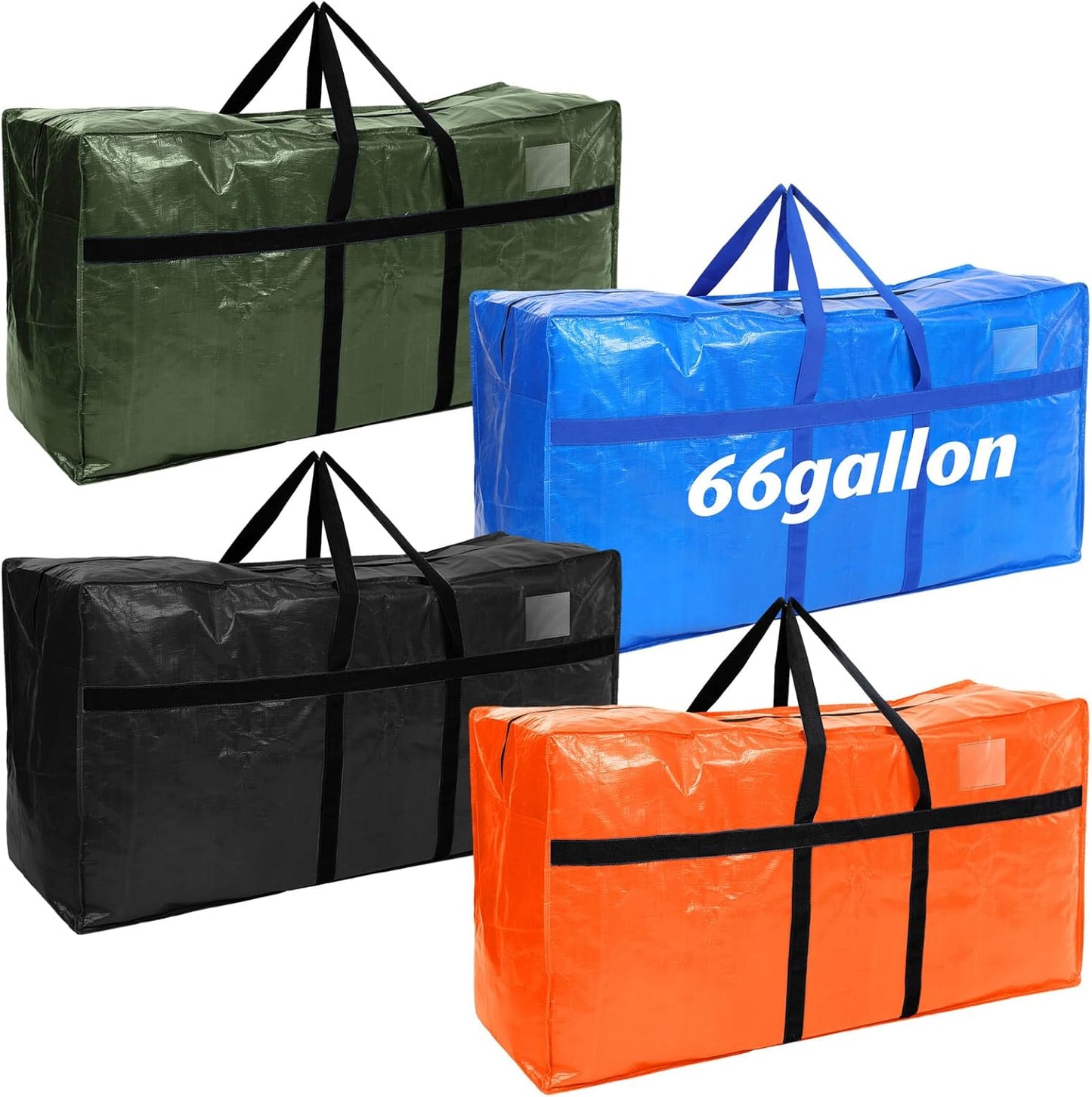 4 Pcs 66 Gallon Large Moving Bags with Zipper and Handles Foldable Storage Duffle Bags Heavy Duty Extra Large Totes for College Dorm Travel Clothes Blankets Bedding (4 Colors)