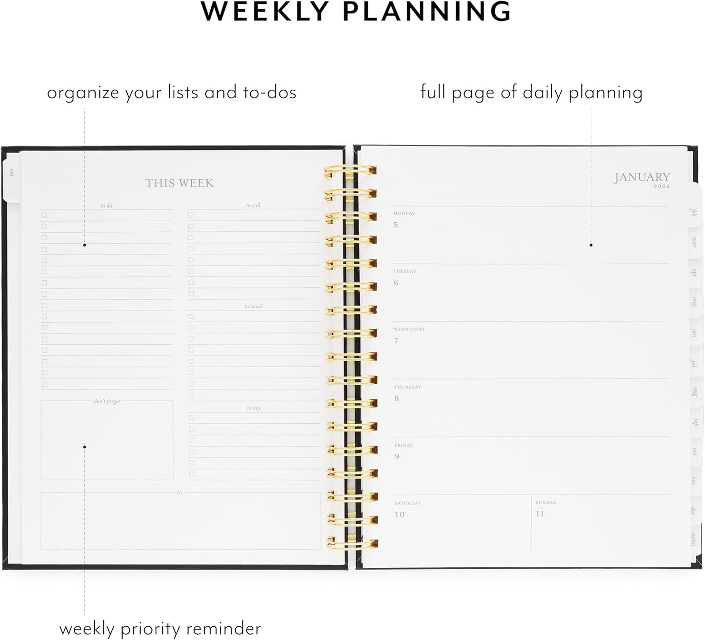 Sugar Paper 2026 Signature Spiral Planner, Weekly and Monthly, January to December, 7.5" x 9.25", Calendar for Women, Matte Paper Hardcover, Spiral Bound, Pocket for Storage,12 Month, Dusty Blue