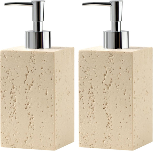 Soap Dispenser 420ML 14OZ, 2pcs Luxurious Hand Dish Soap Dispenser Set, Refillable Lotion Bottle with Rustproof Pump for Bathroom Countertop Kitchen Sink (Yellow)