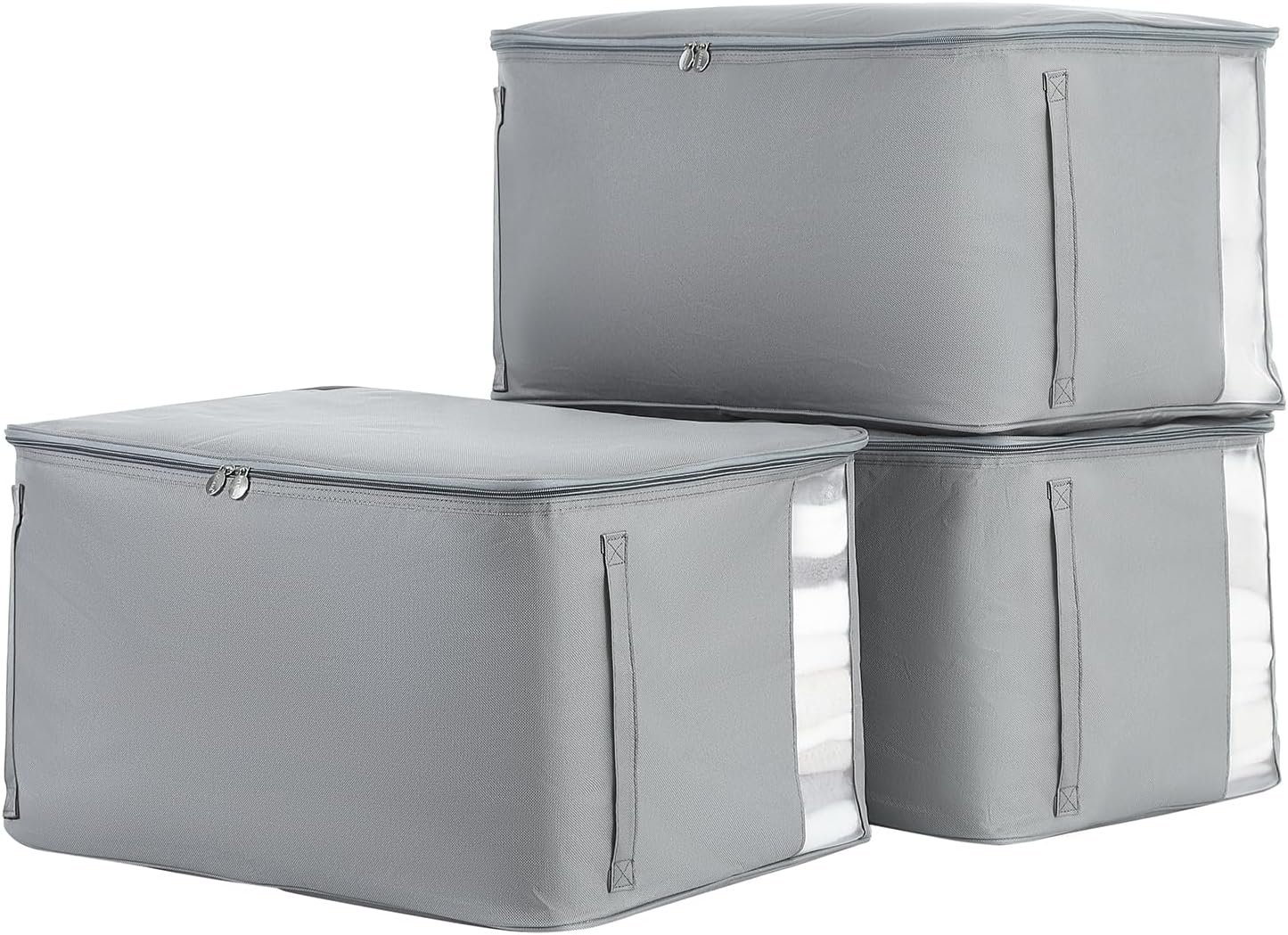 Comforter Storage Bags, Durable Oxford Fabric Clothes Organizer for Closet, Washable Collapsible Large Storage Containers for Clothing Blanket Linen Bedding, 3 Pack (Grey, 18 gallon x 3)
