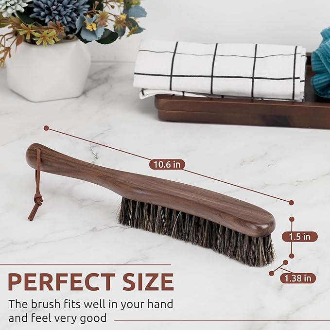 Lint Brush for Clothes with 100% Soft Horse Hair Bristle, Large Walnut Wood Handle, Lint Remover for Hat, Pet Hair, Suits, Cashmere, Wool, Velvet, Suede, Shoe