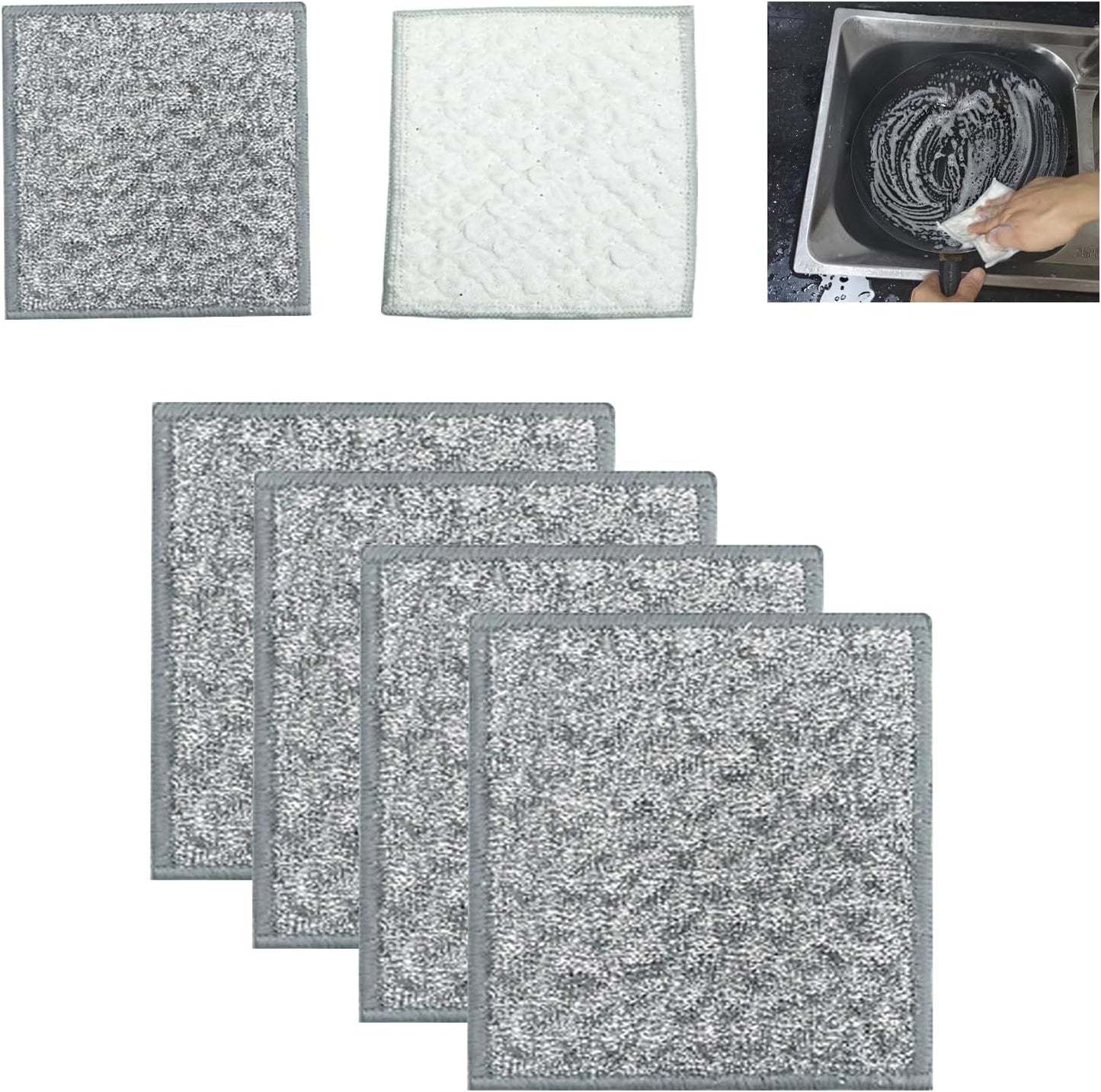 New thickened 7.8 * 7.8 inch double-sided metal wire dishwashing cloth, suitable for both dry and wet use, scratch free dishwashing cloth, kitchen cleaning, cookware, tableware, sink (4 pieces)