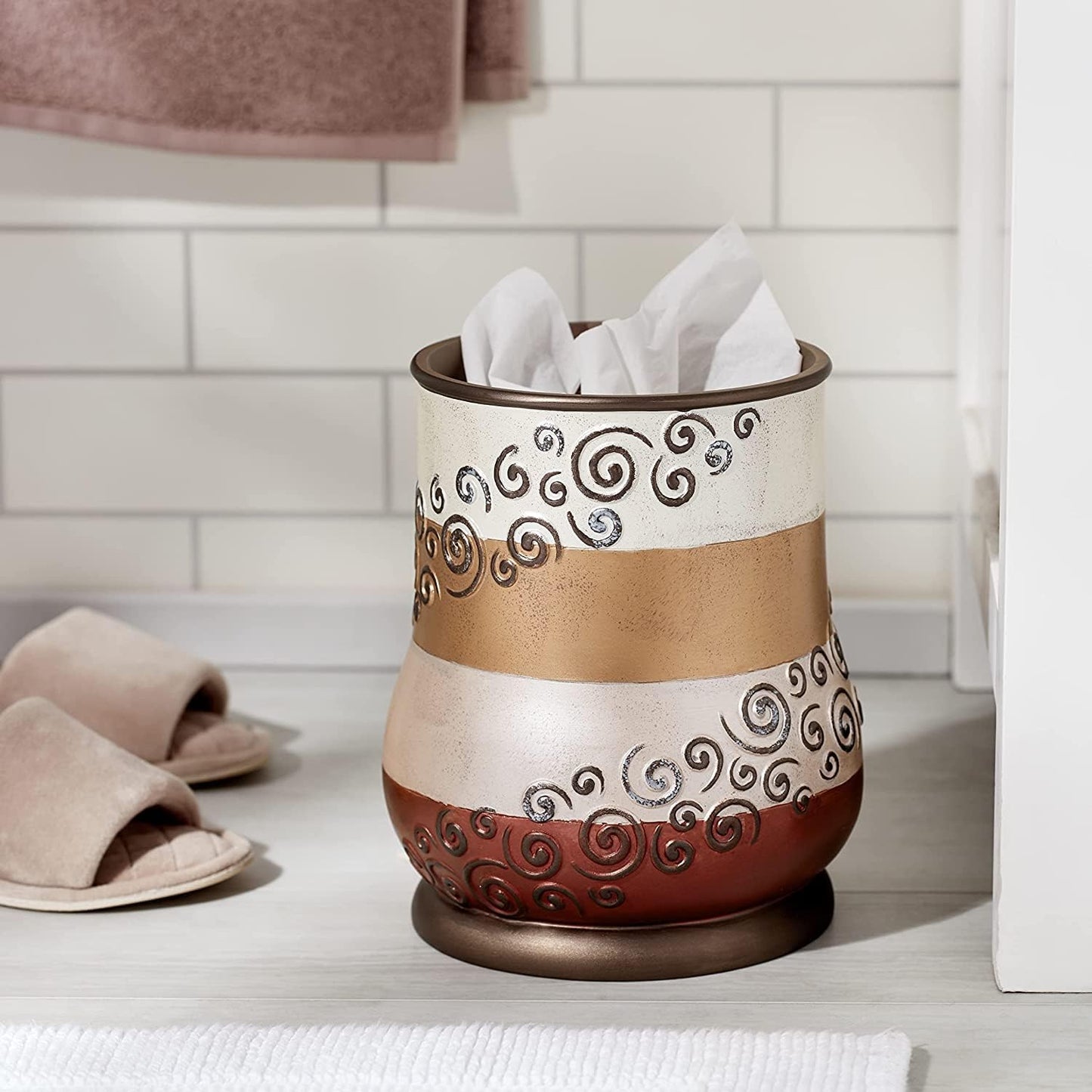 Zahari Home 2pc Miramar Bathroom Set Waste Basket & Tissue Cover Modern Classic Decor Stylish Unique Design Beautiful Multi Color Bathroom Accessories Set
