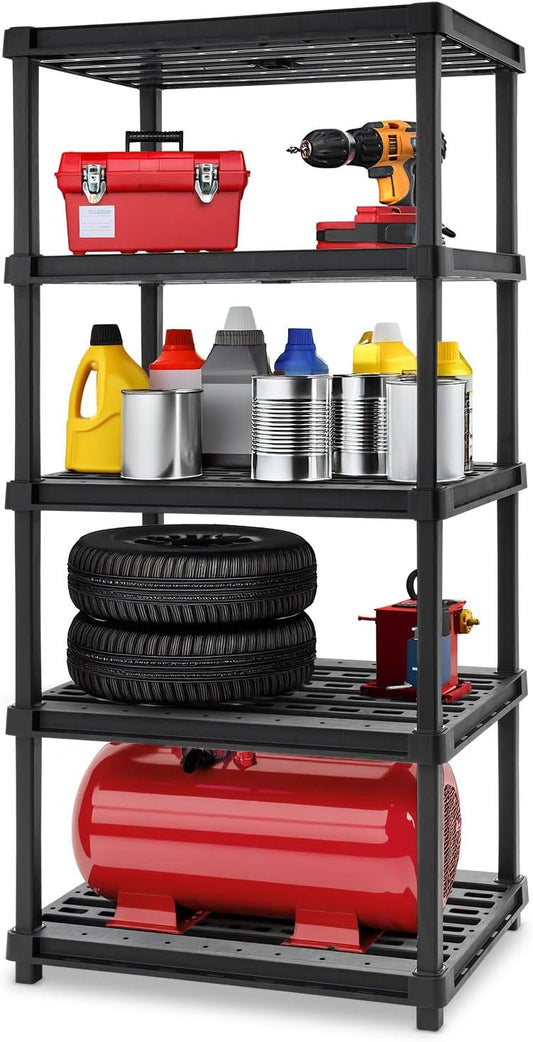 IRIS USA 5-Shelf Extra Heavy Duty Deep Plastic Storage Shelves, 1000lb Capacity, 75" H x 36" W x 24" D, Large Modular Shelving Unit Storage Organizer for Garage, Home, Warehouse & Gym, Rack - Black