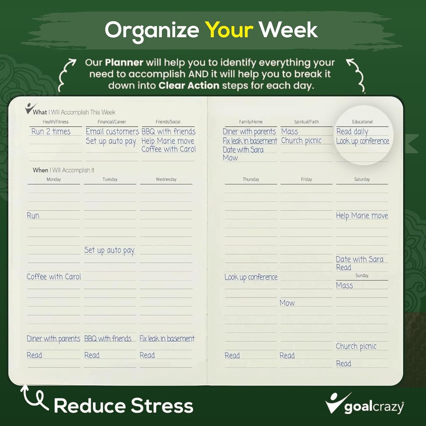 Undated Daily Planner to Achieve Your Goals 2025-2026 - 90 Day Guided Journal & Productivity Organizer with Goal Setting, Habit Tracker, To Do List, Academic & Work Calendar, Leather Hardcover - Forest Green