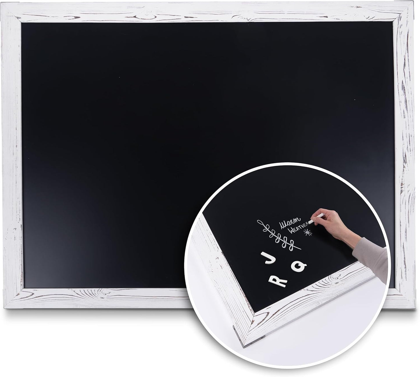 Loddie Doddie Magnetic Chalkboard - 46 x 34.5 in White Rustic Frame - Erasable Blackboard with Magnetic Surface - Magnet Board for Wall & Chalkboard Sign
