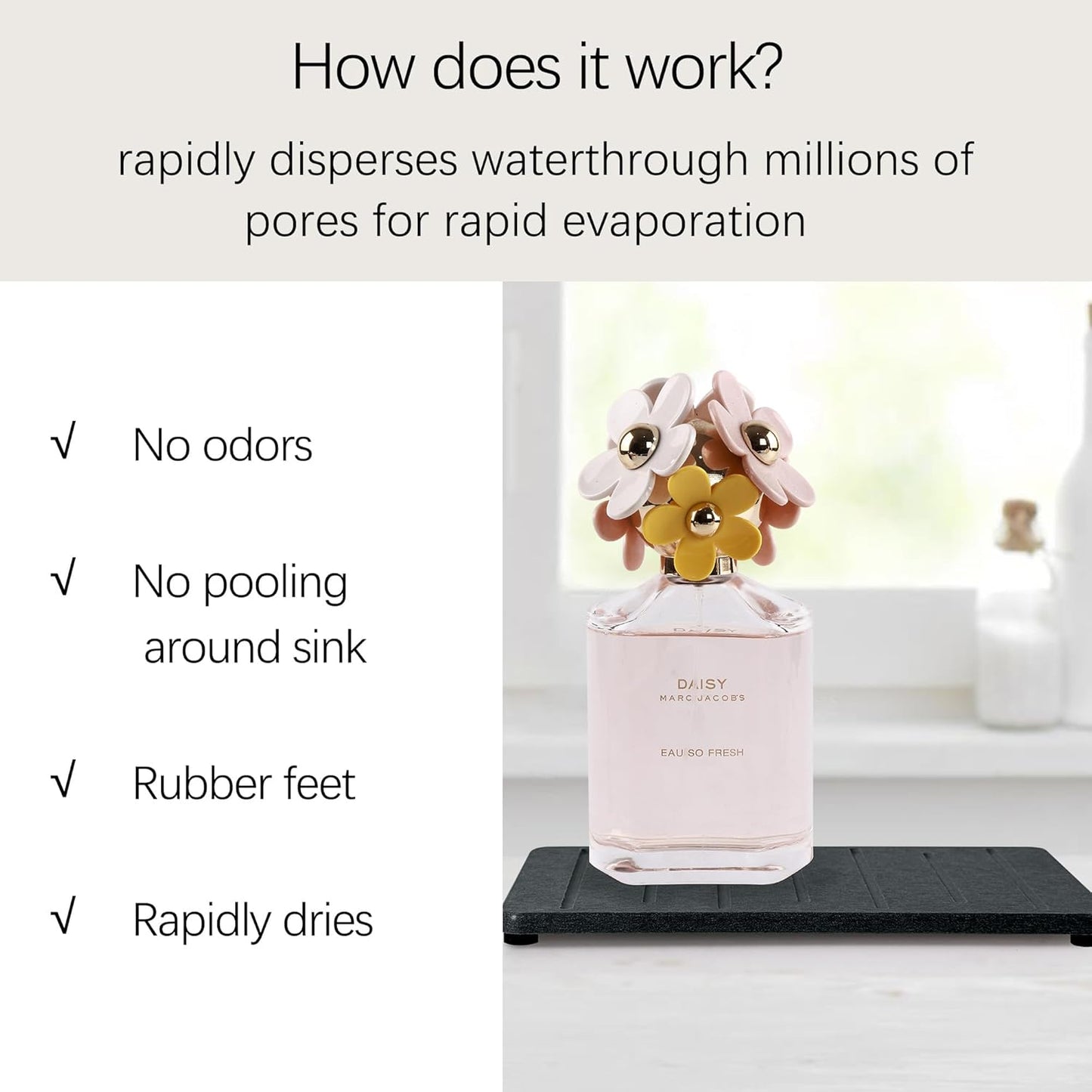 2PCS Water Absorbing Stone Tray for Cosmetics & Hand Soap & Houseplants, 7.9" x 4" Diatomite Coaster, Ultra-Absorbent Sink Tray | Fast-Drying Bathroom & Kitchen Organizer