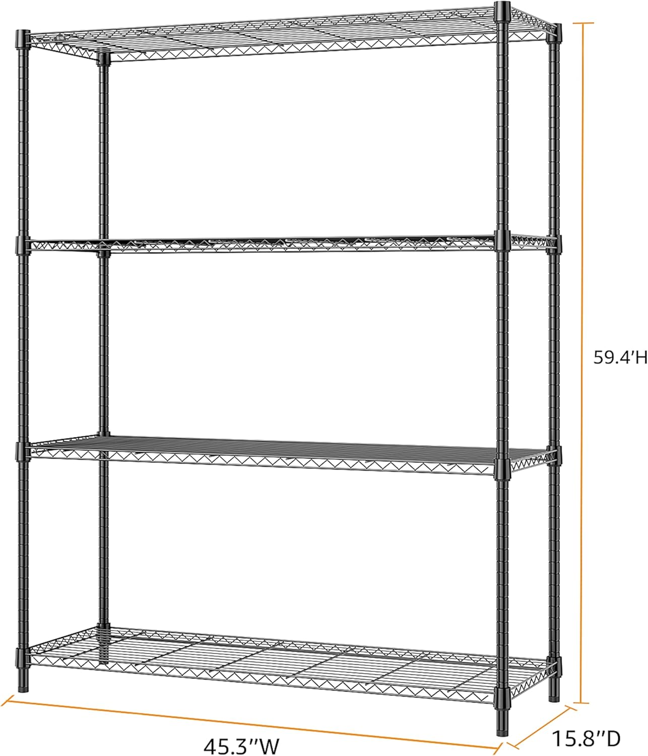 5-Shelf Storage Shelves,Wire Shelving Heavy Duty Metal Storage Shelving Unit Adjustable Garage Shelving Rack Pantry Kitchen (Chrome, 4 Tier,15.8" D x 45.3" W x 59.4" H)