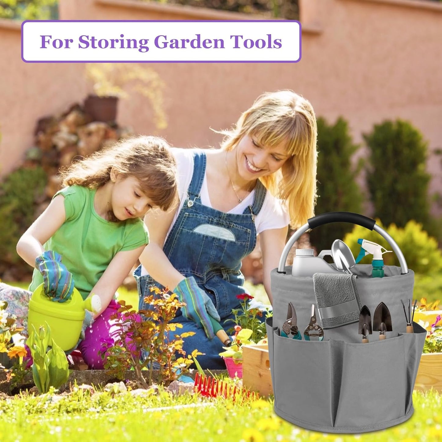 17L Collapsible Cleaning Caddy with Handle, Foldable Cleaning Supply Caddy, Bucket Tool Organizer in 600D Oxford Fabric, Multifunctional Storage Basket for Cleaning, Traveling, Dark Gray