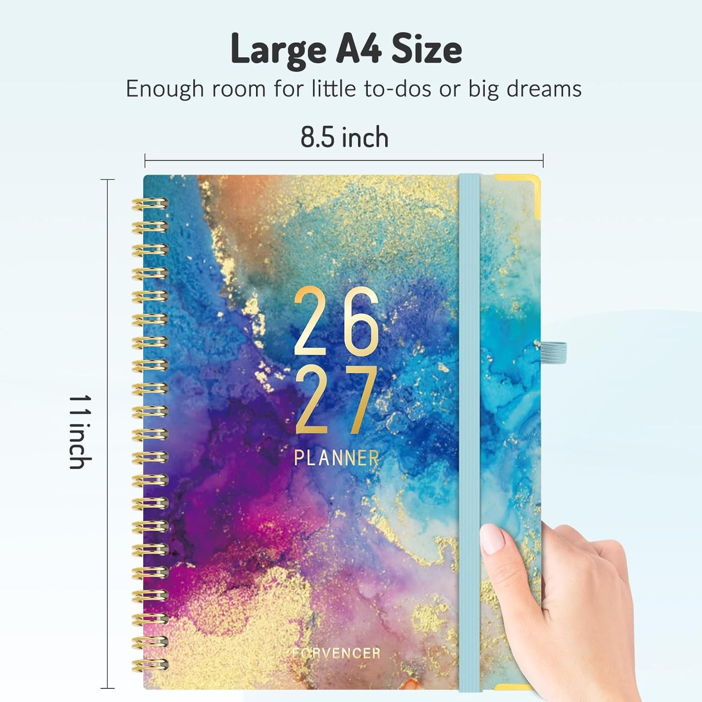 Forvencer Planner 2026-2027, 18 Month Weekly and Monthly Calendar Planner, Jan 2026 -June 2027, 8.5" x 11", Daily Agenda Book with Tabs, College Organizer Notebook, School Supplies for Student Teacher Classroom, A4, Marble