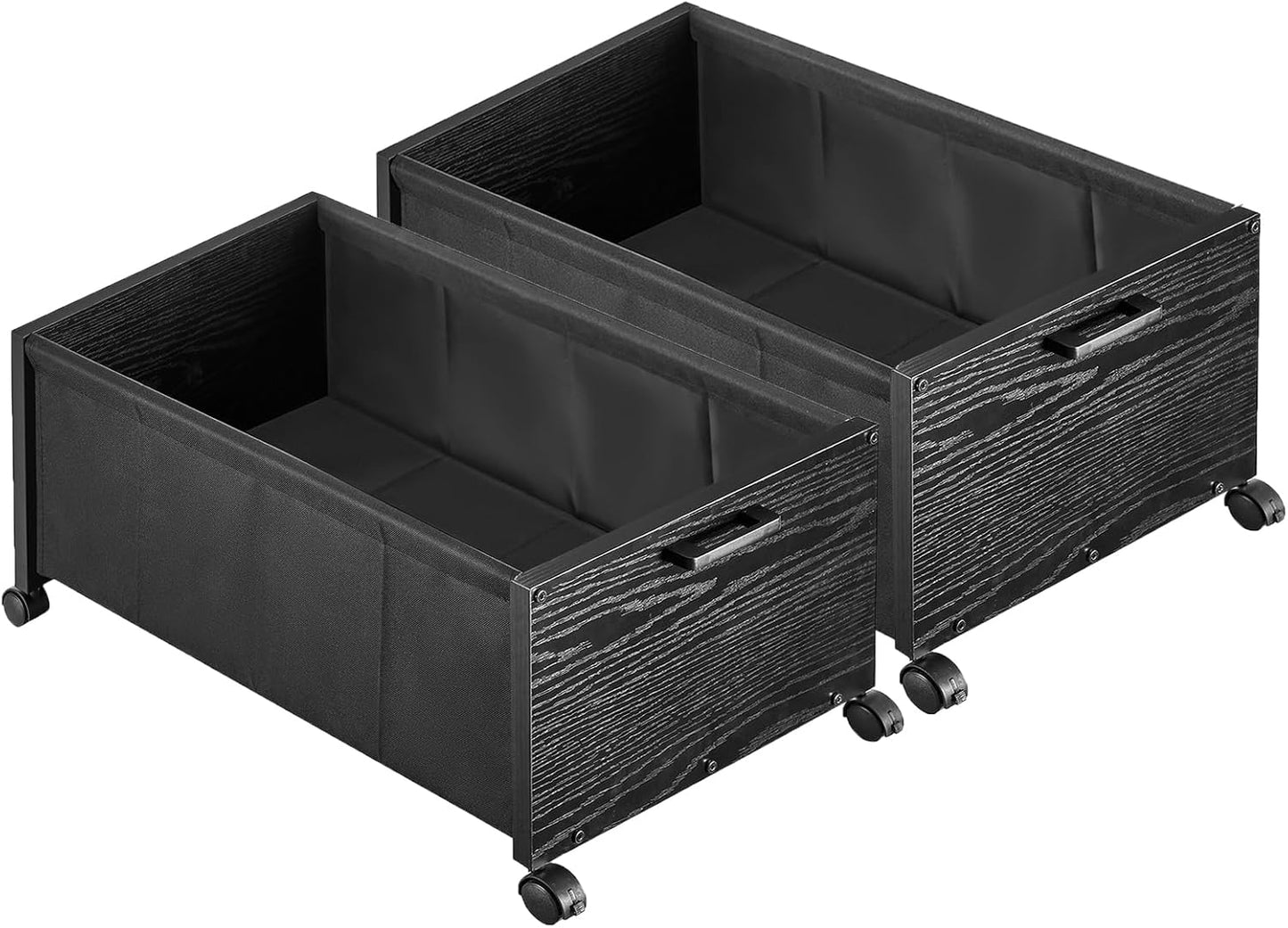 Under Bed Storage with Wheels, Wooden Under Bed Drawers On Wheels, Rolling Under Bed Shoe Storage, Space Saving, Black,70L