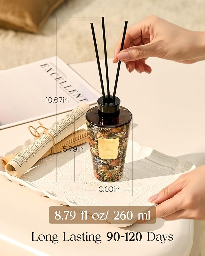 M&SENSE Roasted Coffee Reed Diffuser Set - 8.79fl oz Home Fragrance Non-Toxic Reed Diffuser for Home, Long Lasting Air Freshner Gifts for Bathroom Bedroom Fragrance Decor