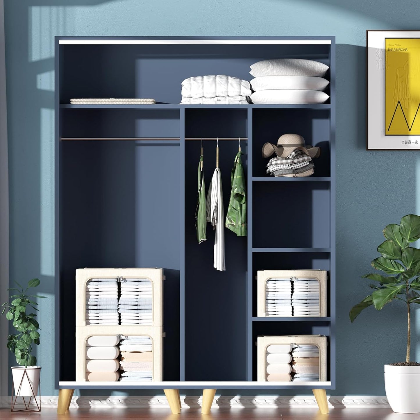 3Pack Foldable Storage Bins - Frame Storage Box Linen Fabric Stackable Clothes Container Organizer with Clear Window & Carry Handles Large Capacity (Large-66L, Beige)