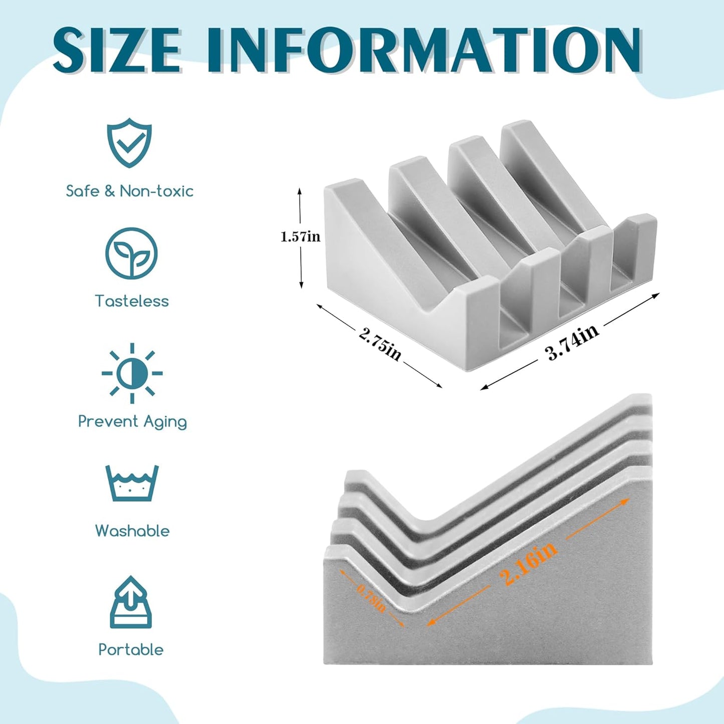 Self Draining Soap Dish Holder,Silicone Soap Dish,for Bathroom,Kitchen, Sponges，Can Extend Soap Life，Keep Soap Bars Dry and Easy Cleaning (2, Light Grey)