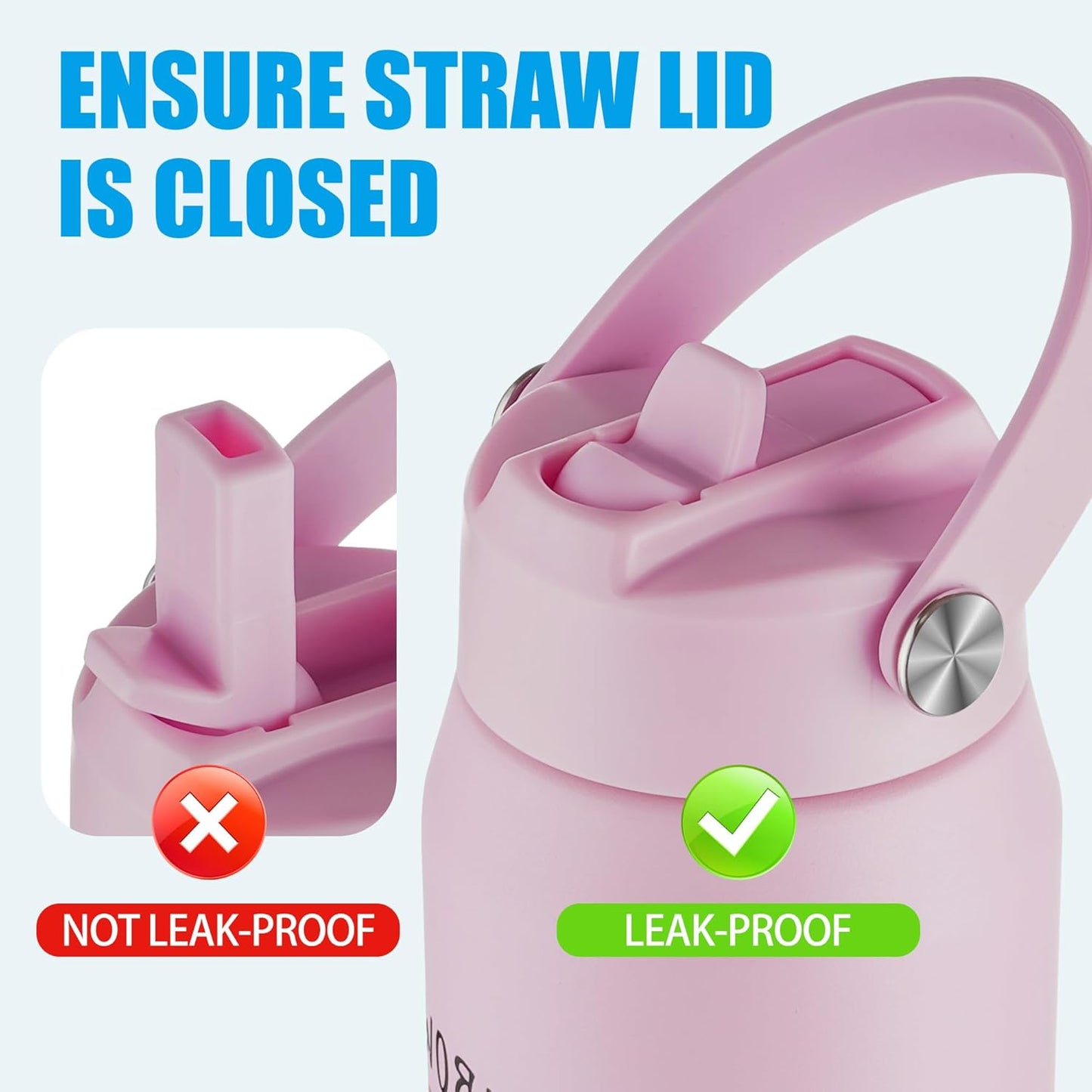 OLDLEY kids Water Bottle - 18oz Insulated Stainless Steel - Wide Straw Lid, Non Spill, Leakproof, Kids Water Bottle for School,Rainbow