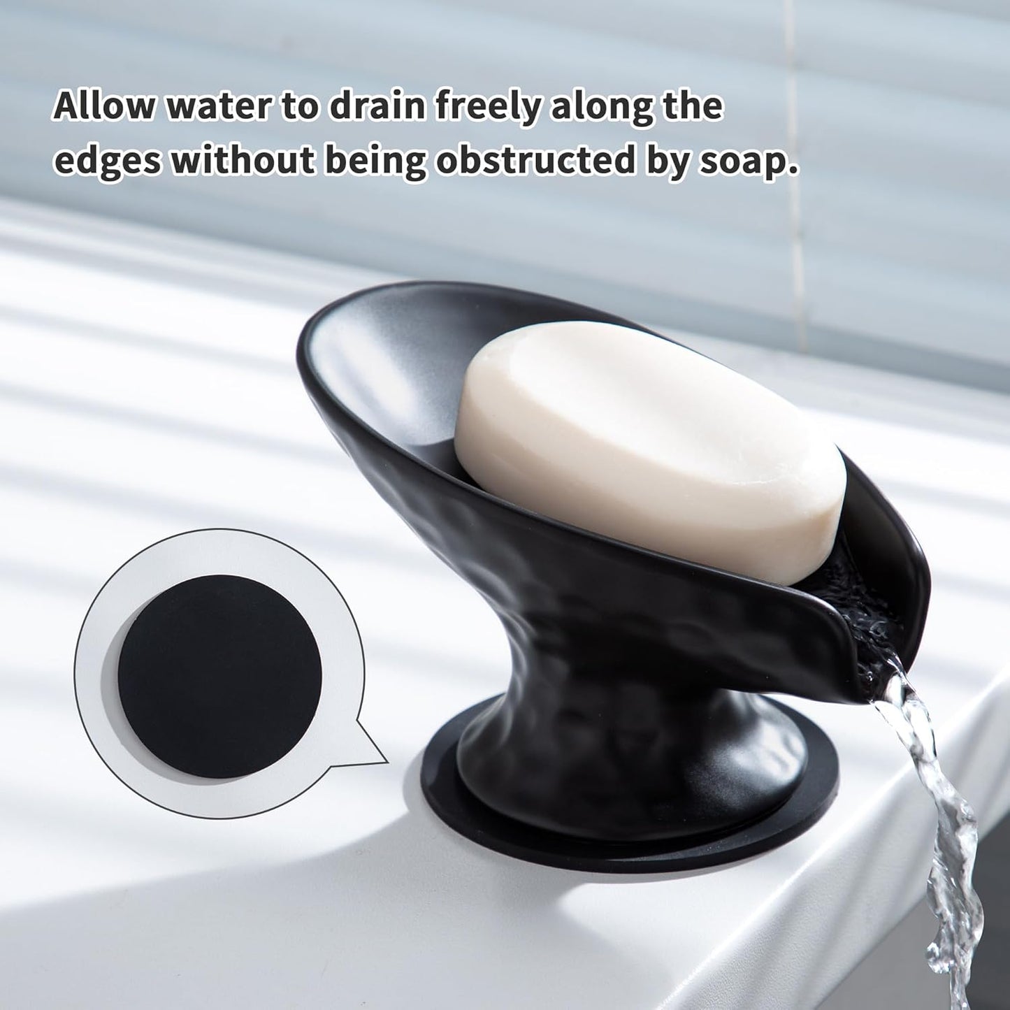 Self Draining Soap Dish,Shower Soap Holder,Black Ceramic Soap Dishes for Bathroom Kitchen Shower Keeps Soap Dry, Easy to Clean(Matte Black)