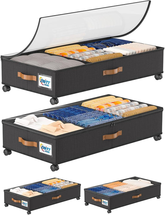 Under Bed Storage with Wheels, Upgraded Scalable Under Bed Storage Containers with Lids, 2Pack Underbed Storage Organizer Rolling Bins for Shoes Clothes