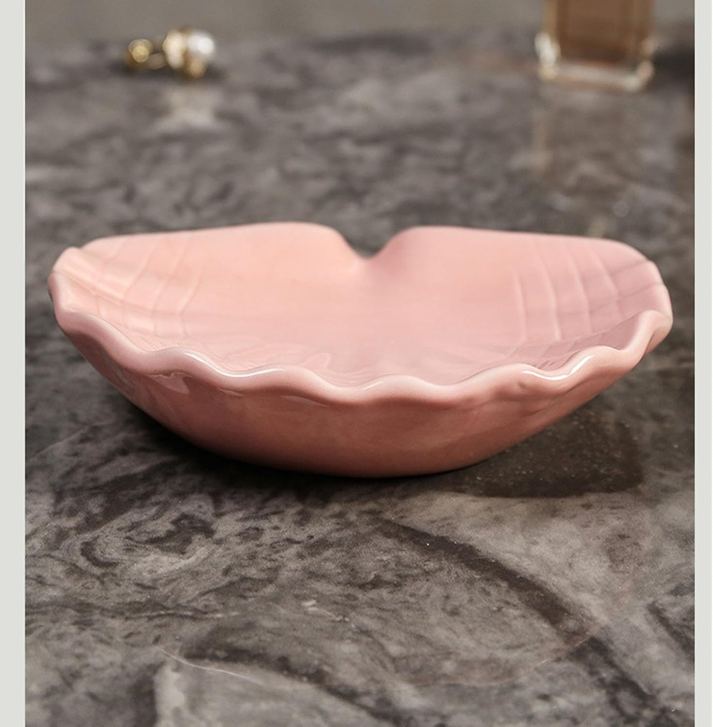 Ceramic Soap Holder, Sea-Shell Soap Tray with Self Draining, Soap Tray for Sink Washroom Bathroom Shower, Small Cute and Elegant Holder with Glaze, Easy Cleaning (Pink)