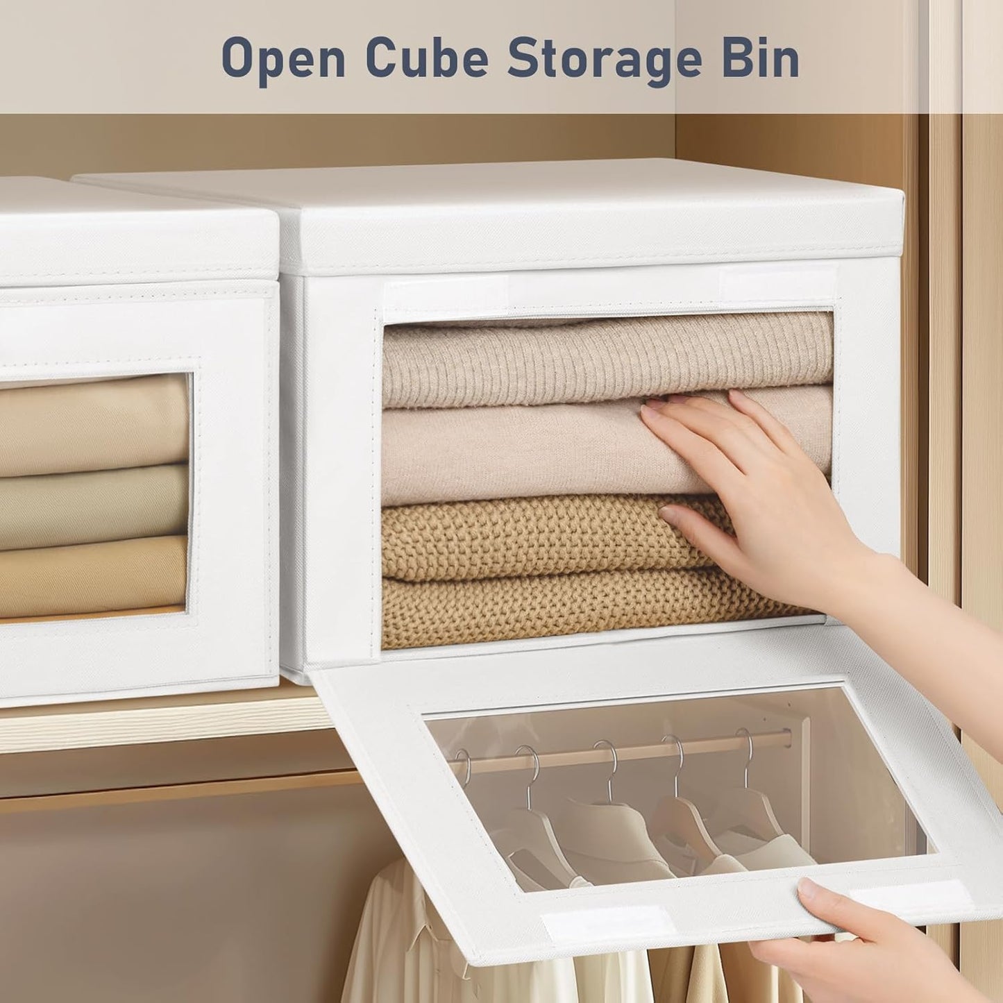 DIMJ Storage Bins with Lids - 6 Pack Large Fabric Closet Organizer with Window & Handles, Collapsible Decorative Storage Boxes for Shelves Under Bed, Books Clothes Blankets Sweaters Organization