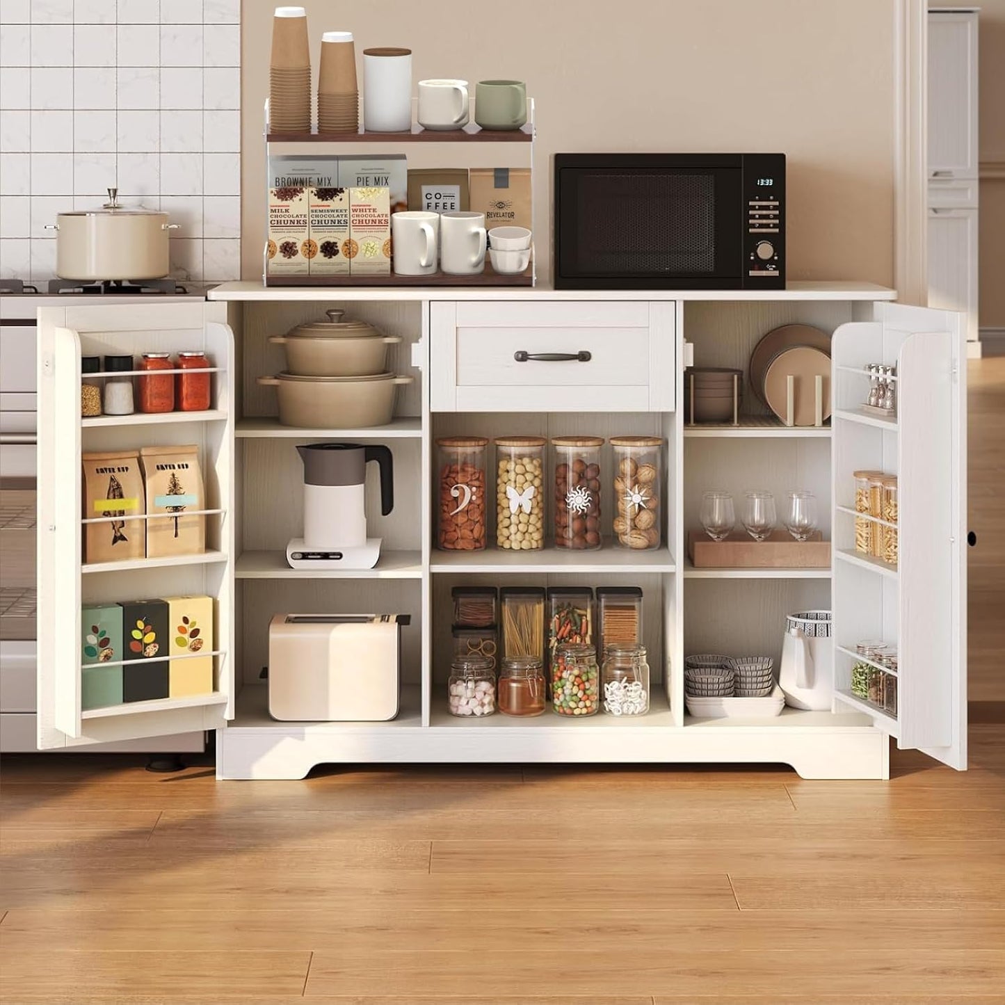 2 Tier Acrylic Coffee Station Organizer Countertop, Kitchen Counter Holder for Tea Bags Mugs Cups Syrup Sugar Spice, Condiment Storage Rack, Multifunctional Shelf Organizer for Coffee Bar Accessories