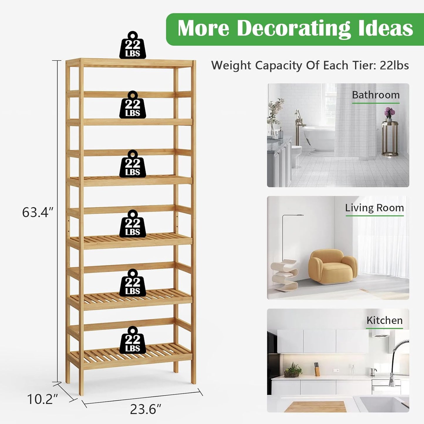 Bamboo Rack, Adjustable Bamboo Shelf, Stand Utility Storage Shelf Multifunctional Bathroom Kitchen Living Room Holder Plant Flower Stand (6-Tier)