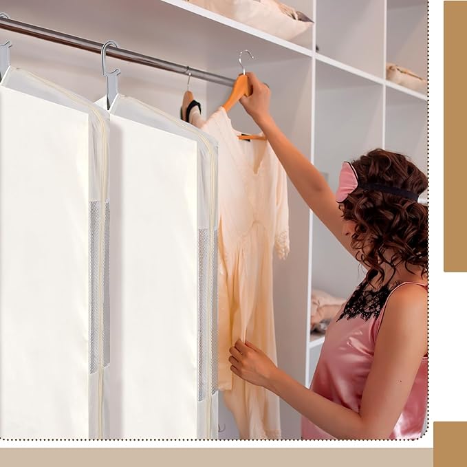 Aliceset 3 Pack Pure Cotton Garment Storage Bag for Hanging Clothes 24 x 61 Inch Breathable Garment Cover Canvas Suit Bags for Closet Storage Short Dresses Suits Gowns