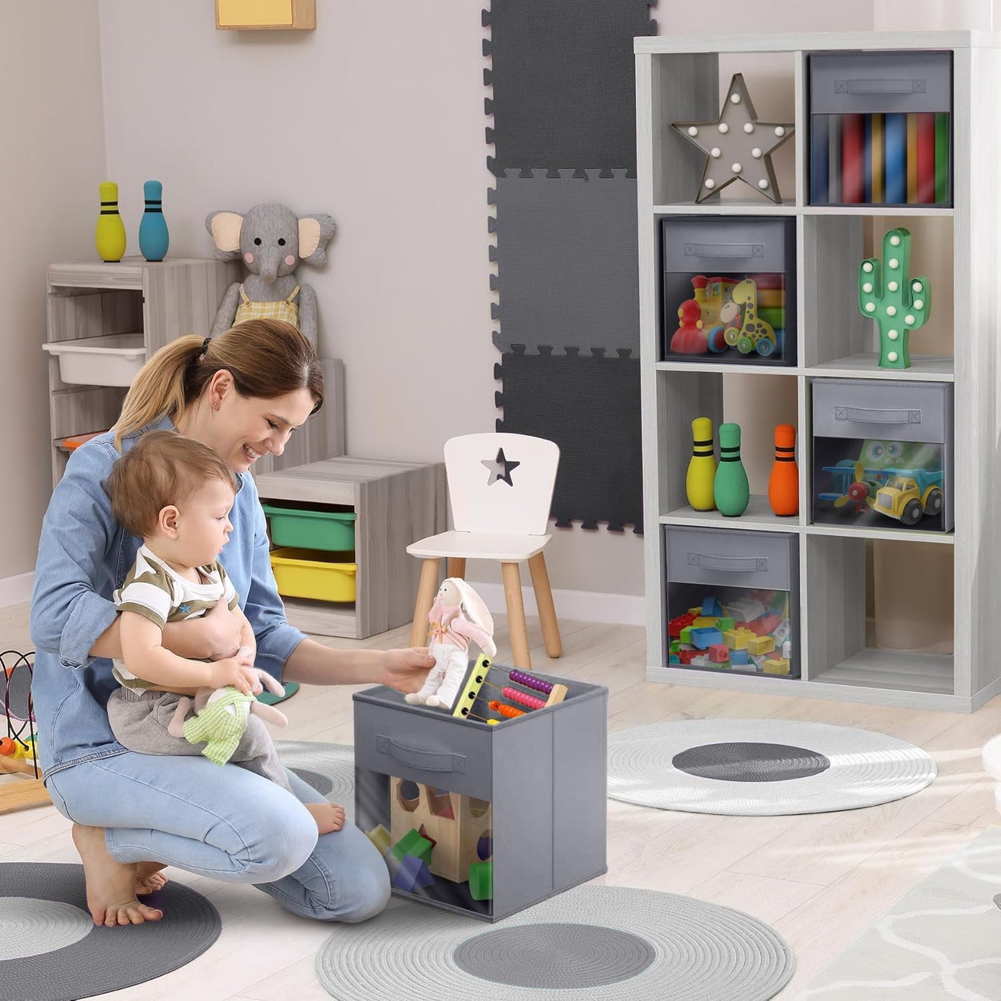 Sorbus 13 Inch Storage Bins with Clear Window - 6 Foldable Baskets for Organizing Clothes, Toys, Books - Sturdy Collapsible Fabric Storage Cubes with Handle - Storage Baskets for Shelves, Closets