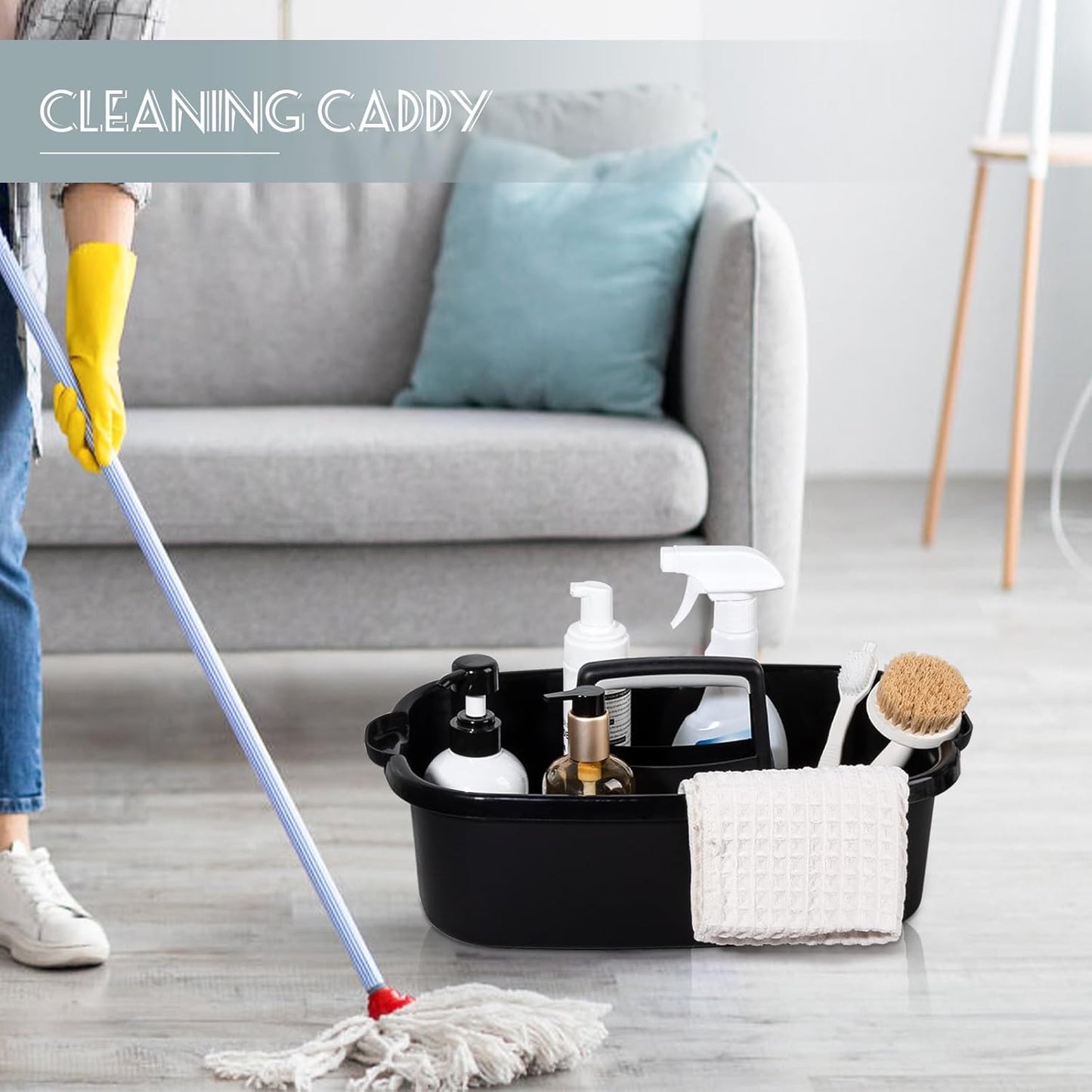 Large Cleaning Supplies Caddy Portable Shower Basket Supply Organizer with Handle Plastic Bucket Tool Storage for Bathroom, Bedroom, Kitchen, College Dorm, Garden, Black 2 Pack