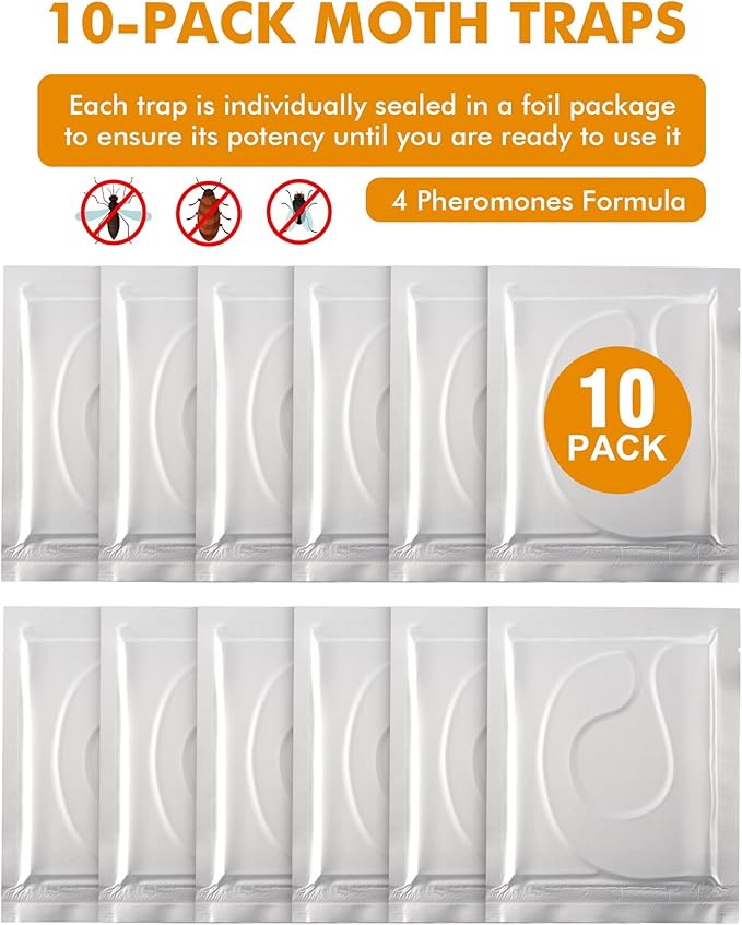 Pantry Moth Traps - Extra Strength Hanging Clothes Clothing Moth Traps with Pheromone for House Pantry Indoor Closets - 10 Pack