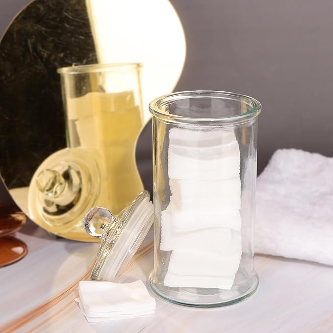 2 Pack Glass Apothecary Jars with Lids, 32oz Clear Bathroom Accessories Canisters Storage Organizer, Cotton Ball Holder Containers, Glass Jars for Bathroom, Vanity, Laundry Room