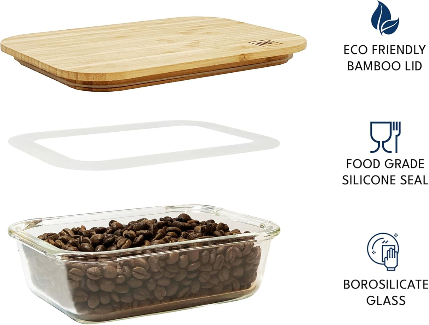 DE Glass Food Storage Containers with Bamboo Lids, (4, Pack 2 x 35oz & 2 x 51oz) Pack Meal Prep Glass Containers Safe for Microwave, Oven, Freezer and Dishwasher, BPA Free