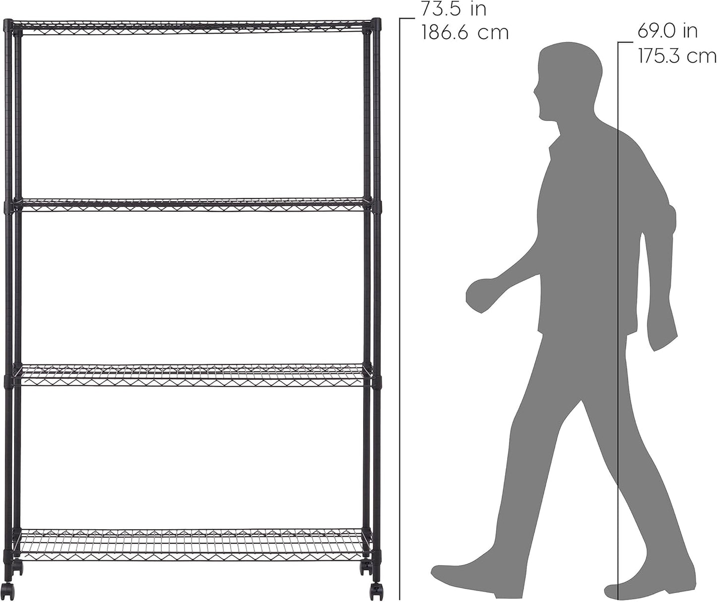 IRIS USA 4-Tier Shelves, 48"L x 18"W x 73"H (Up to 1200 lb), Adjustable Garage Shelving Heavy Duty, Metal Storage Shelves Wire Rack, Removable Locking Wheel, Shed Office Kitchen Garage Organizer Shelf