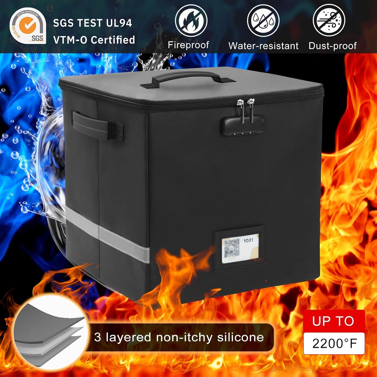 Medium Next of Kin Box Organizer with Smart Labels, Fireproof Foldable File Organizer with Combination Lock, 10 Hanging Files and 20 Category Labels for Label Documents,(M:13 * 13 * 13in)