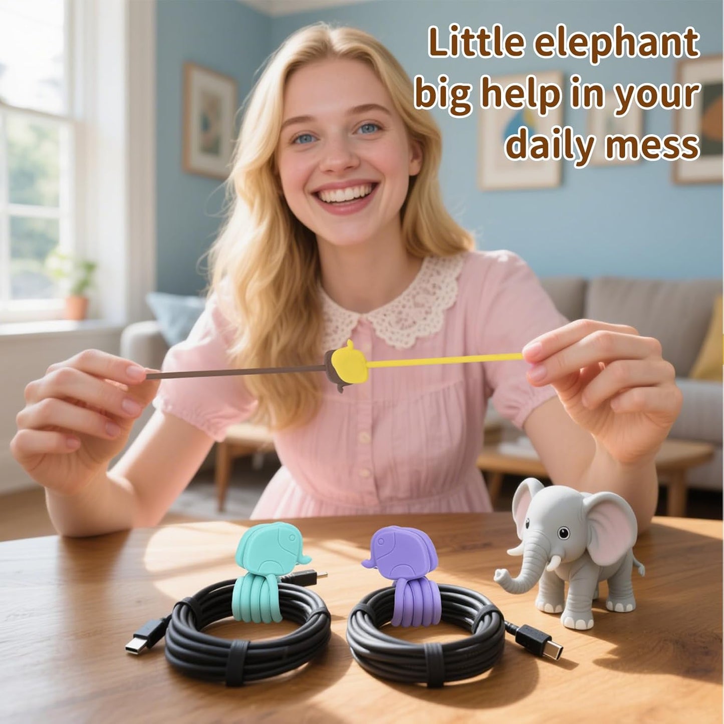 Charming Elephant Magnetic Cable Ties – 24 Pack, Reusable Silicone Cord Organizers for Home & Office, Strong Magnetic Hold, Assorted Colors, Perfect for Cable Organization & Decorative Gift